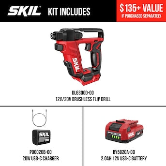 SKIL PWR CORE 12/20V 12-volt 1/4-in Keyless Brushless Cordless Drill ( 1 -Batteries Included & Charger)