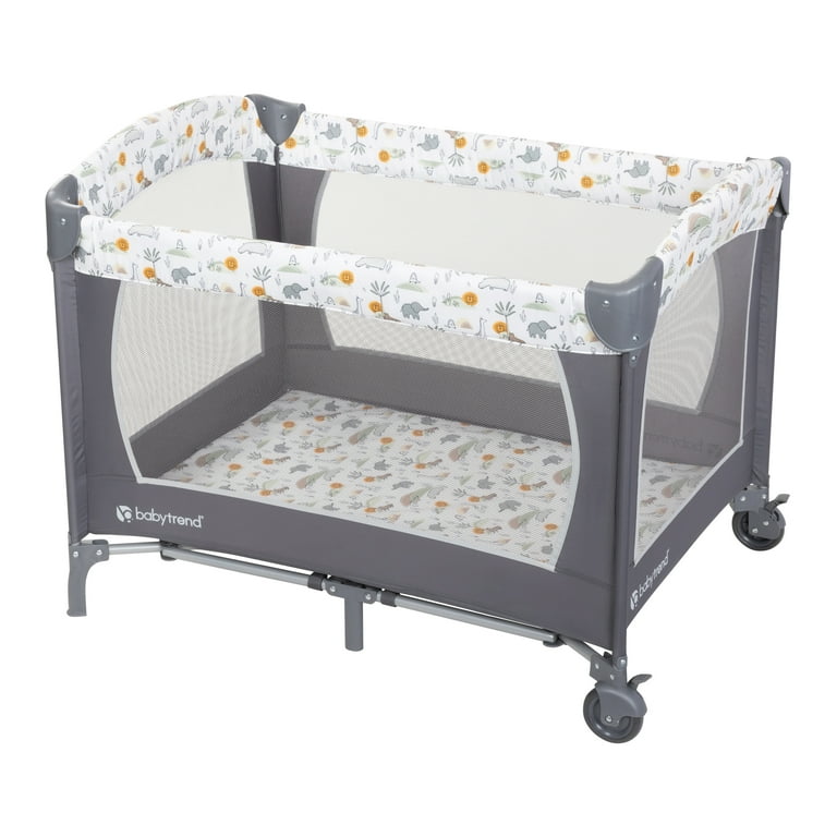 Baby Trend Nursery Center Playard with Animal Toys, Grey