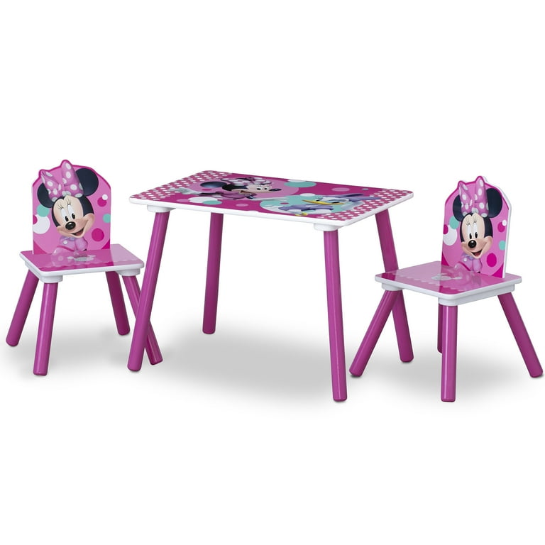 Minnie Mouse 4-Piece Wood Toddler Playroom Set – Includes Table, 2 Chairs & Toy Bin, Pink