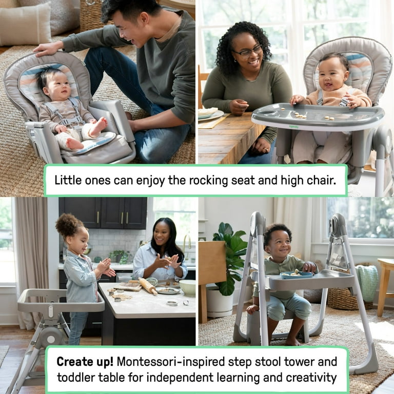 Ingenuity Proper Positioner Create Up! Multi-Mode Folding High Chair - Covertible Activity Desk and Tower, 9 Modes of Use, Soulful Skies, Ages 0 Months to 5 Years