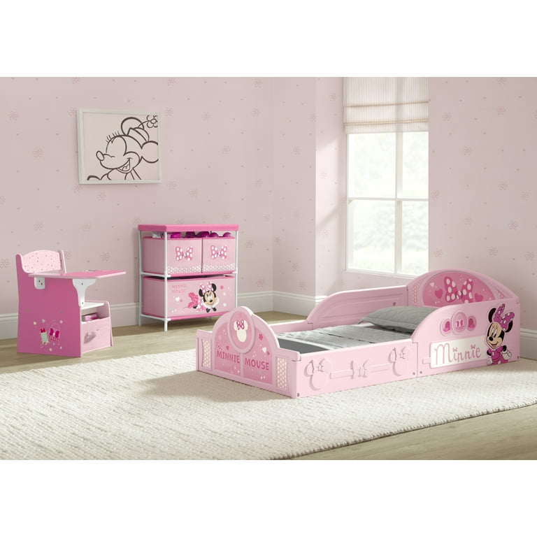 Disney Minnie Mouse 3-Piece Toddler Bedroom Set by Delta Children - Includes Toddler Bed, Chair Desk and Toy Organizer, Pink