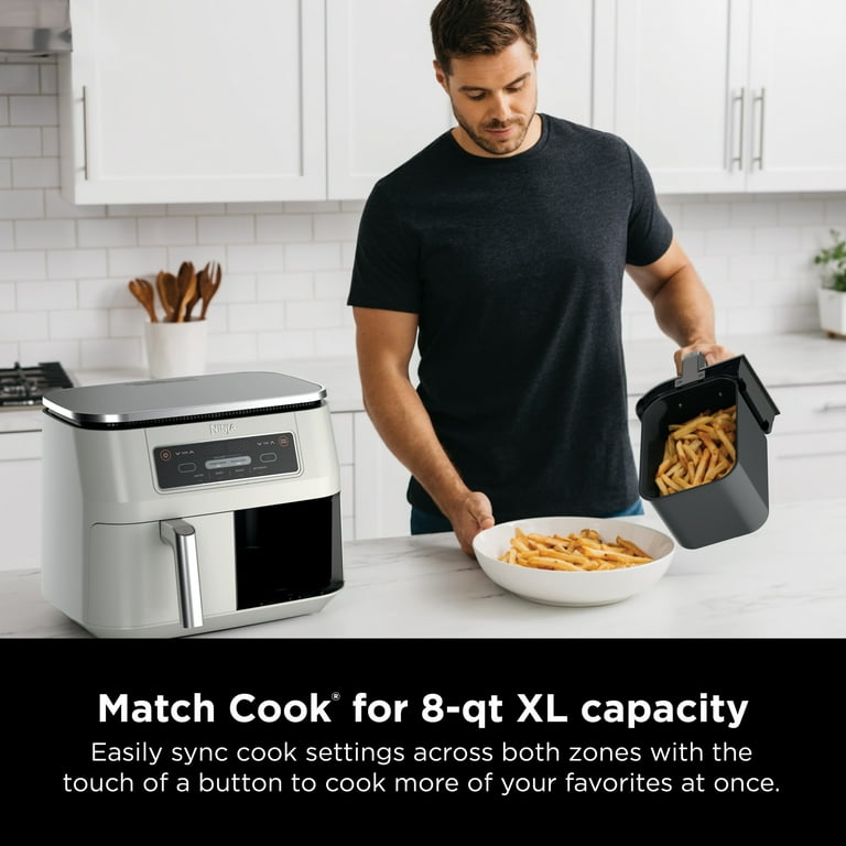 Ninja Foodi 4-in-1 Air Fryer, 8-Qt 2-Basket DualZone FlexBasket, DualZone Technology, 4 Functions, Smart Finish Cook 2 Foods 2 Ways, DZ100WMWH Dove