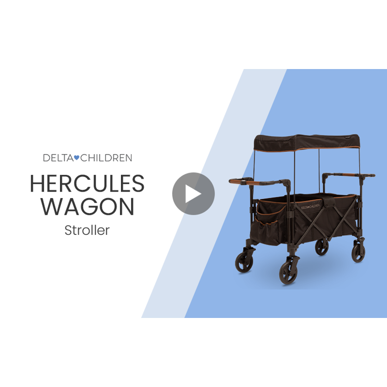 Delta Children Hercules Stroller Wagon for 2 Kids Versatile Stroller Wagon with Canopy, Push/Pull Handles, Cup Holders and Storage Pockets Compact Fold is Great for Travel, Black