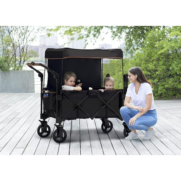 Delta Children Hercules Stroller Wagon for 2 Kids Versatile Stroller Wagon with Canopy, Push/Pull Handles, Cup Holders and Storage Pockets Compact Fold is Great for Travel, Black