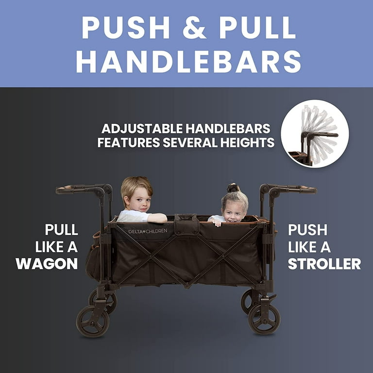 Delta Children Hercules Stroller Wagon for 2 Kids Versatile Stroller Wagon with Canopy, Push/Pull Handles, Cup Holders and Storage Pockets Compact Fold is Great for Travel, Black