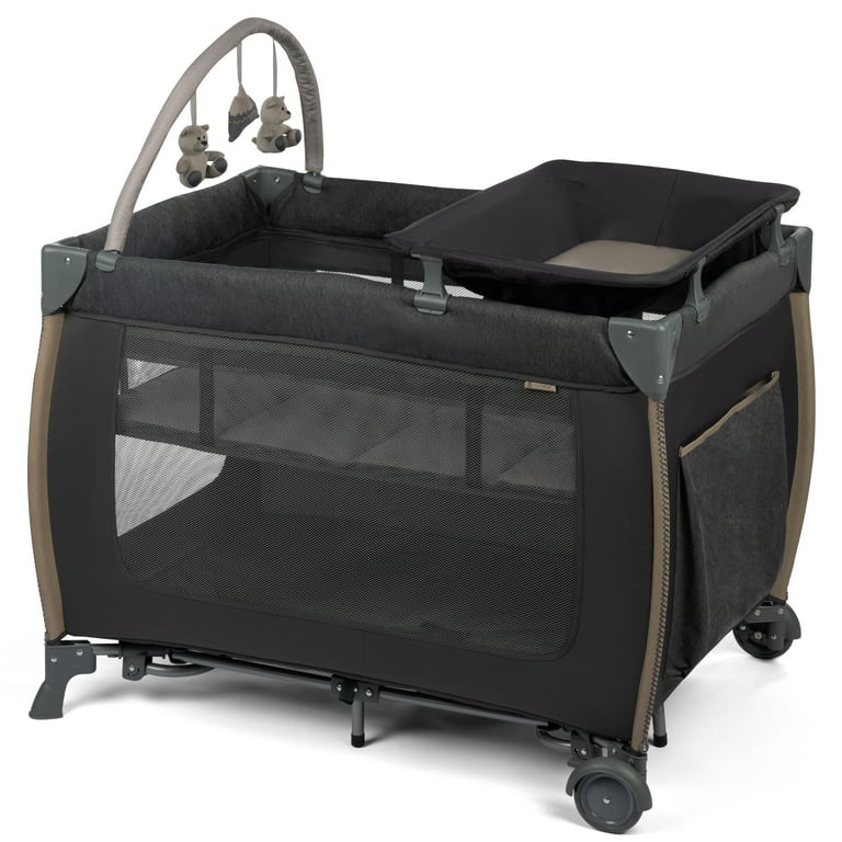 Monbebe Play Yard – Full-Size Rocking Bassinet, Removable Changer & Toy Bar – Castle Point