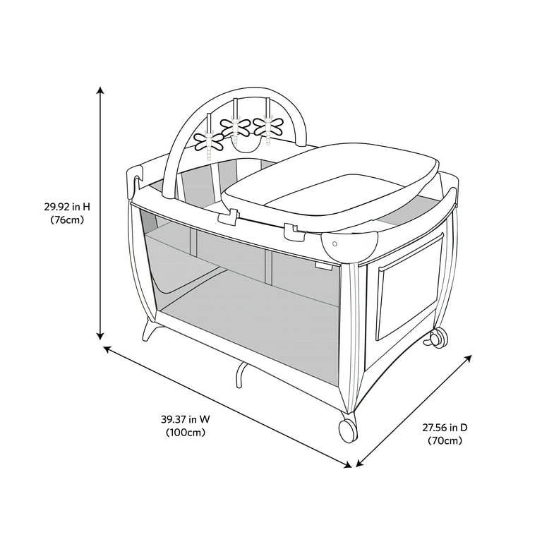 Monbebe Play Yard – Full-Size Rocking Bassinet, Removable Changer & Toy Bar – Castle Point