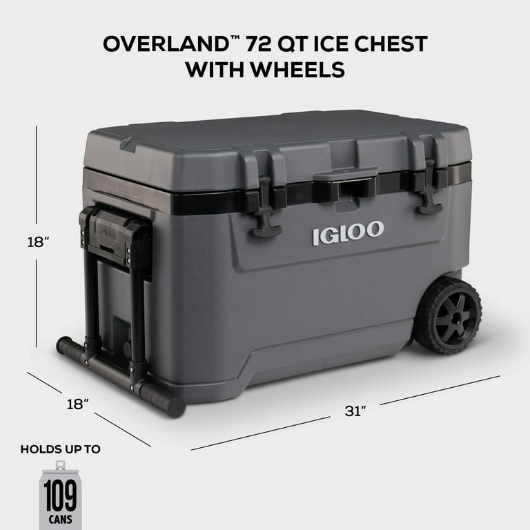 Igloo 72 QT Overland Ice Chest Cooler with Wheels, Gray