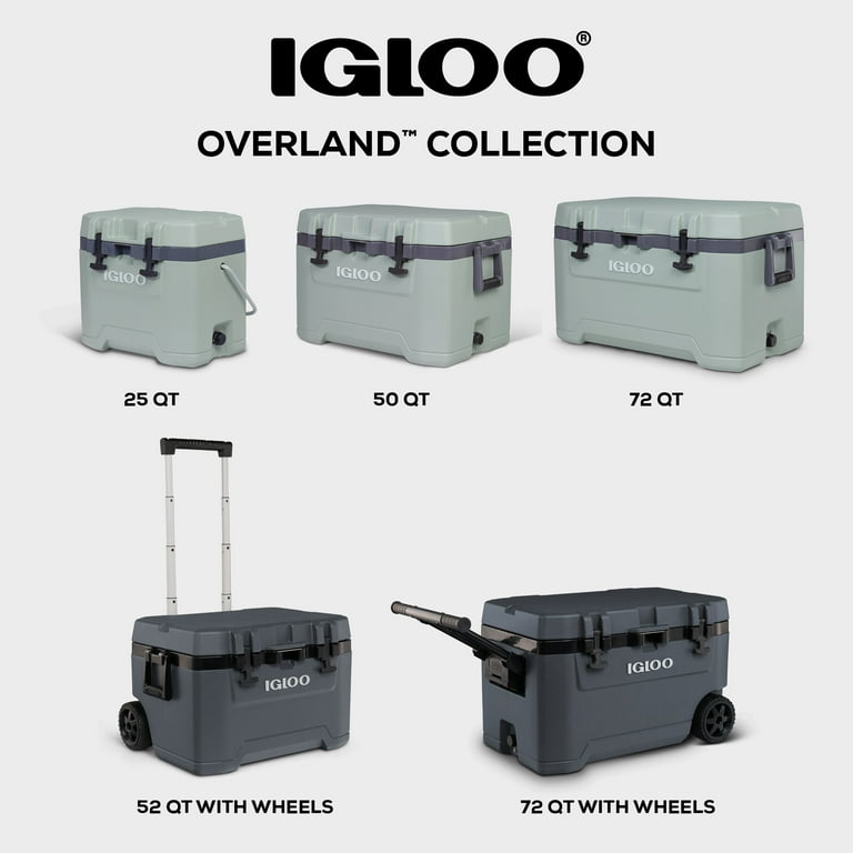 Igloo 72 QT Overland Ice Chest Cooler with Wheels, Gray