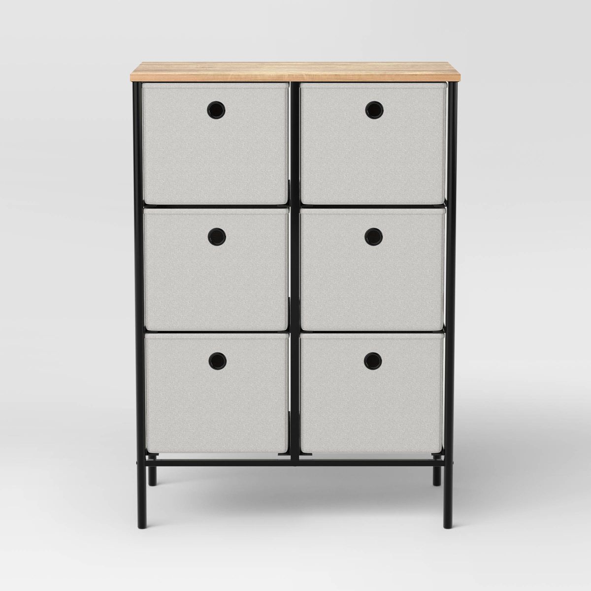 Room Essentials Fabric 6 Bin Tall Vertical Dresser Black Frame  (Assembly Required)