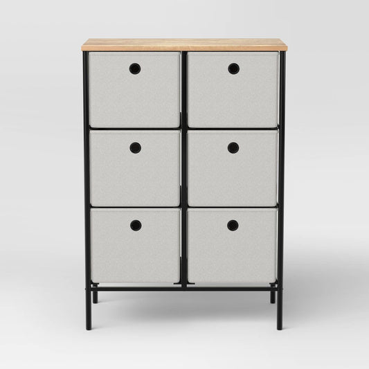Room Essentials Fabric 6 Bin Tall Vertical Dresser Black Frame  (Assembly Required)