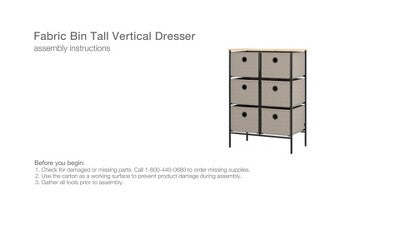 Room Essentials Fabric 6 Bin Tall Vertical Dresser Black Frame  (Assembly Required)