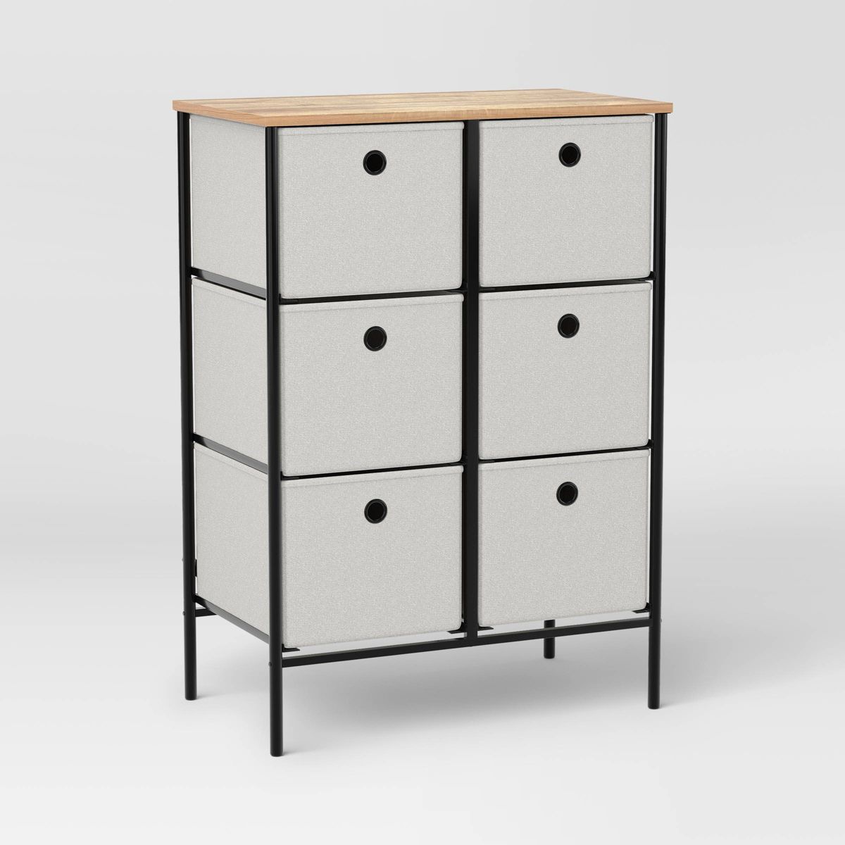 Room Essentials Fabric 6 Bin Tall Vertical Dresser Black Frame  (Assembly Required)
