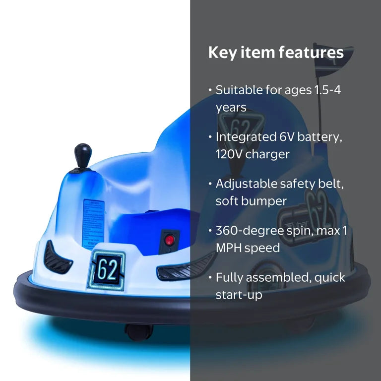 Flybar 6V Blue Glow Bumper Car, Battery Powered Ride on for Children, Ages 1.5+