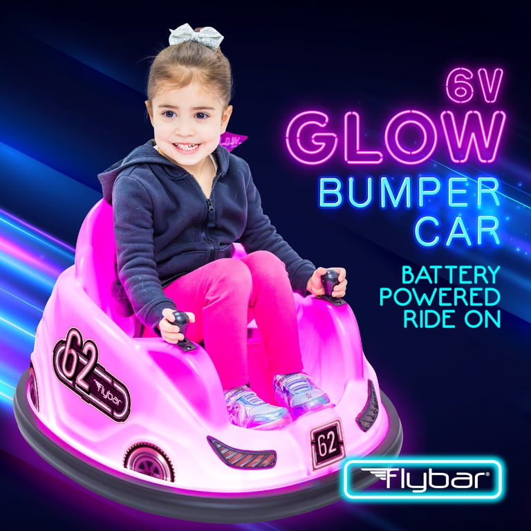 Flybar Pink Glow 6V Bumper Car, Battery Powered Ride On for Children Ages 1.5+, 66lbs