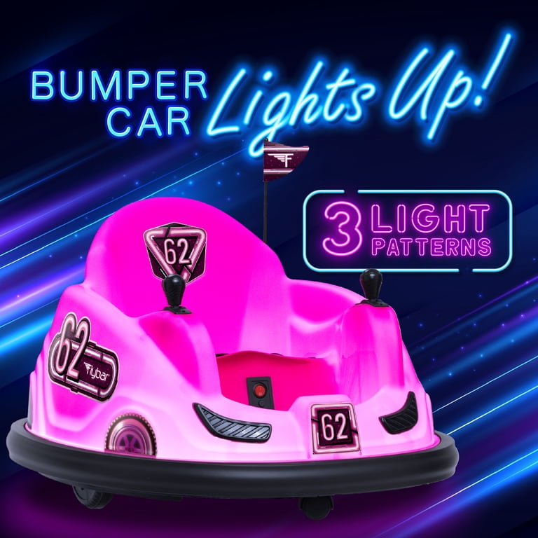 Flybar Pink Glow 6V Bumper Car, Battery Powered Ride On for Children Ages 1.5+, 66lbs