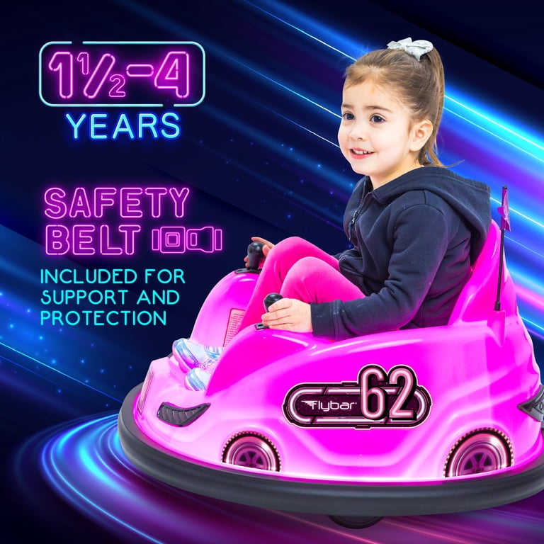 Flybar Pink Glow 6V Bumper Car, Battery Powered Ride On for Children Ages 1.5+, 66lbs