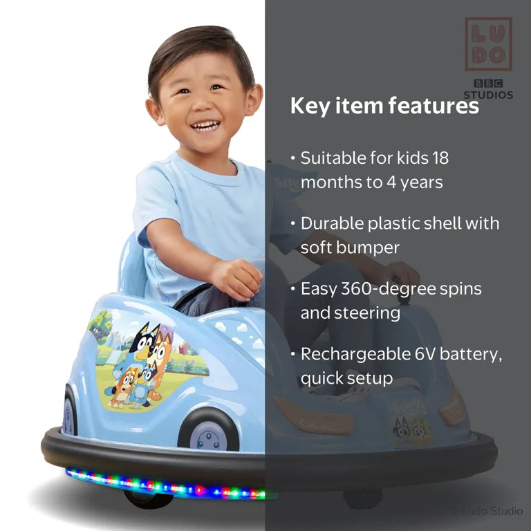 Flybar 6V Bluey Bumper Car Ride on Toy for Children