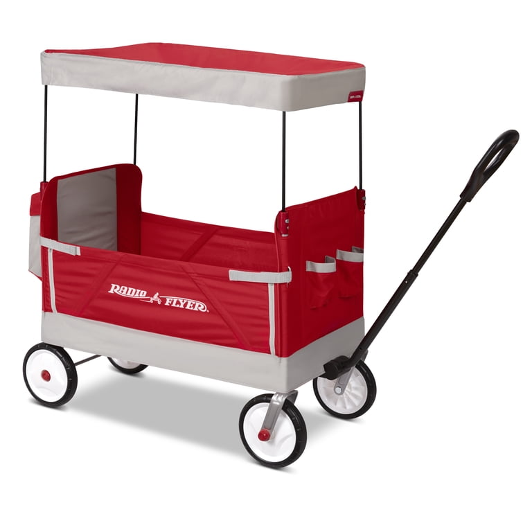 Radio Flyer, Family Wagon with Canopy, Folding Wagon, Light Gray and Red