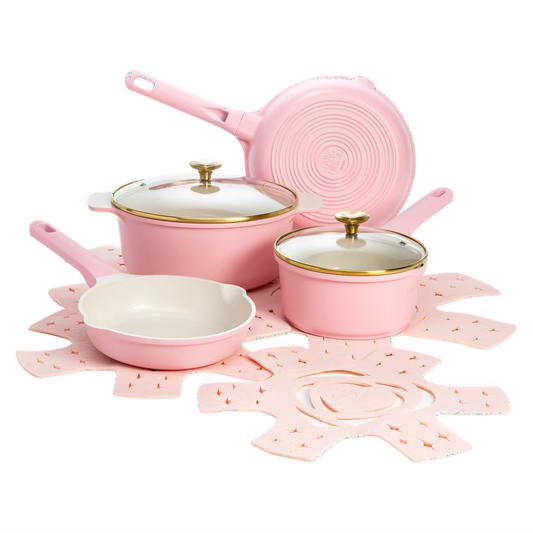 Paris Hilton 10pc Ceramic Non-Stick Cast Aluminum Cookware Set - Pink