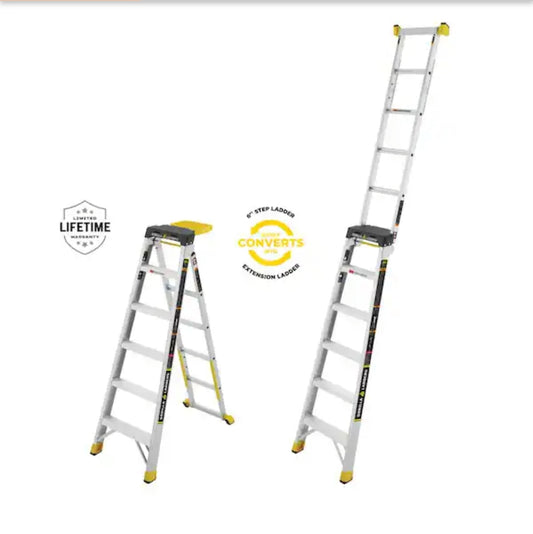 Gorilla Ladders 14 ft. Reach Aluminum 2-in-1 Extension Multi-Position Ladder with Project Bucket, 300 lbs. Capacity, Type 1A