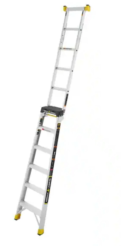 Gorilla Ladders 14 ft. Reach Aluminum 2-in-1 Extension Multi-Position Ladder with Project Bucket, 300 lbs. Capacity, Type 1A