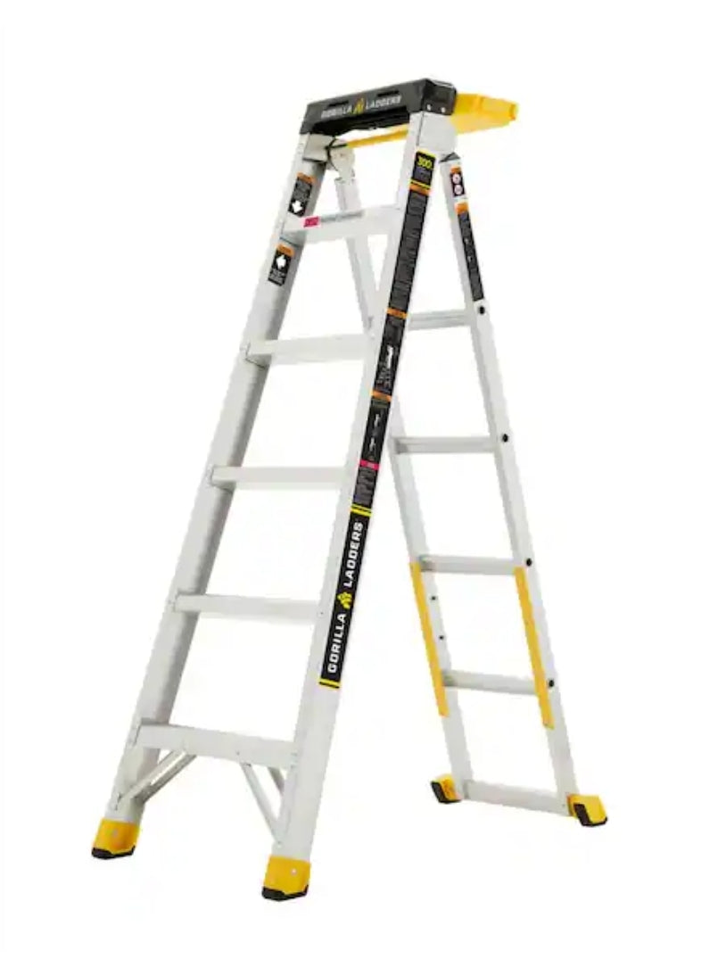 Gorilla Ladders 14 ft. Reach Aluminum 2-in-1 Extension Multi-Position Ladder with Project Bucket, 300 lbs. Capacity, Type 1A