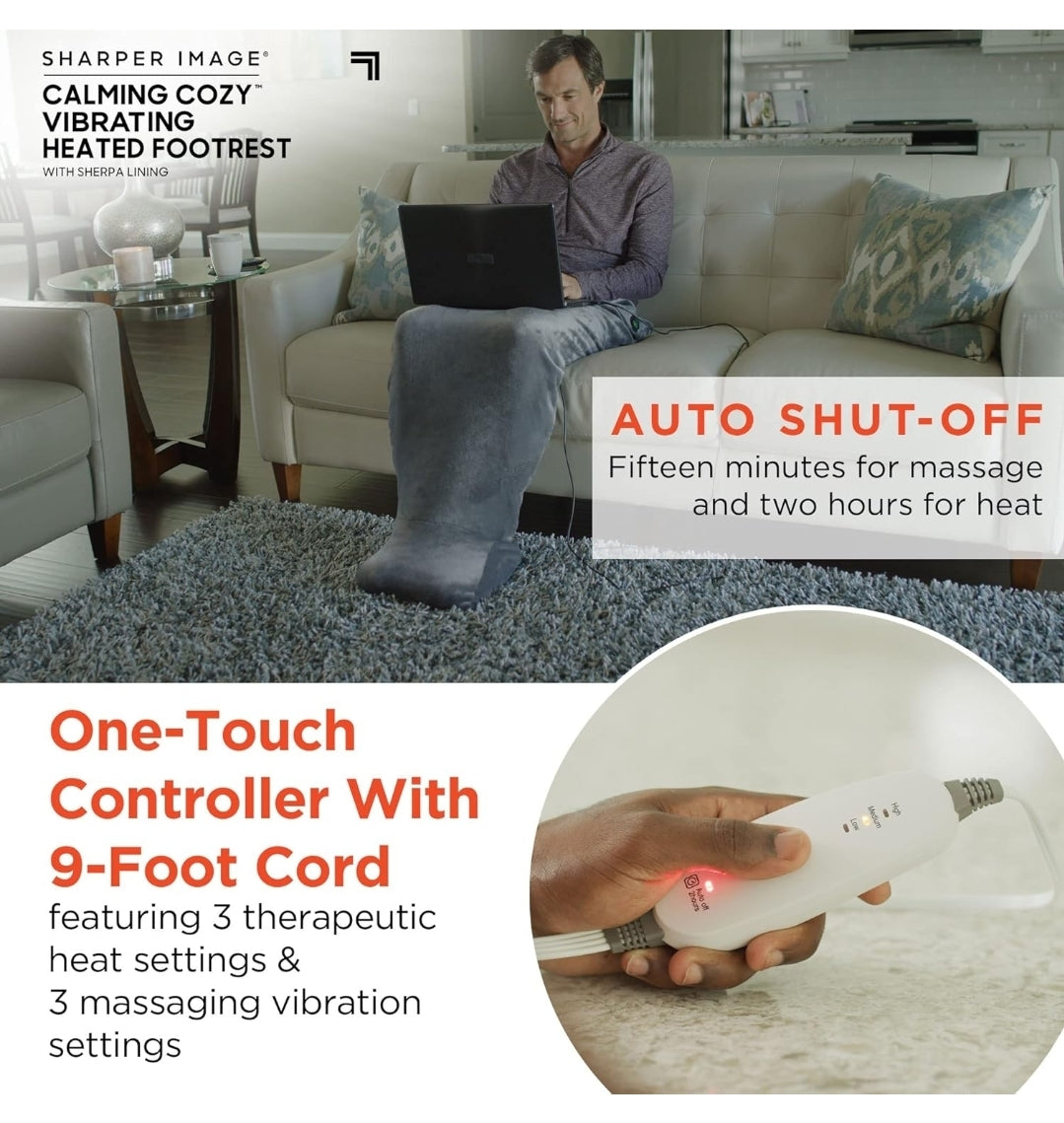 Sharper Image Personal Sherpa Wrap with Electric Heating Massaging Vibrating Foot Bed, 3 Heat & 3 Massage Settings for 9 Relaxing Combinations