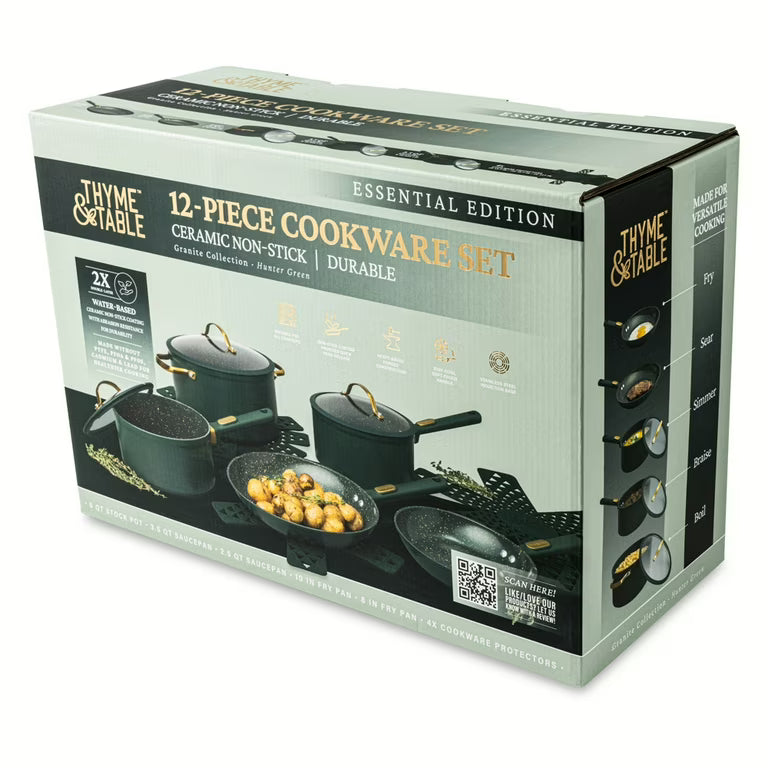 Thyme & Table 12pc Ceramic Non-Stick Granite Collection Cookware Set - Hunter Green