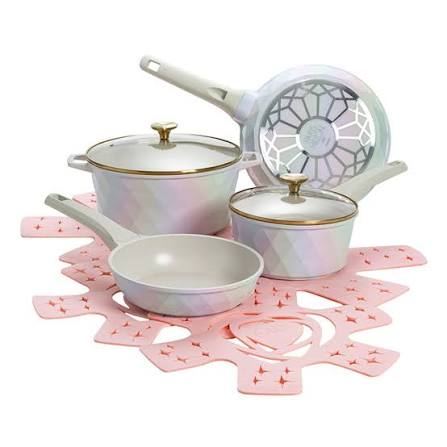 Paris Hilton 10pc Ceramic Non-Stick Cast Aluminum Cookware Set - Iridescent