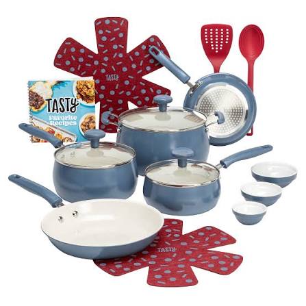 Tasty 16pc Premium Non-Stick Cookware Set - Blue