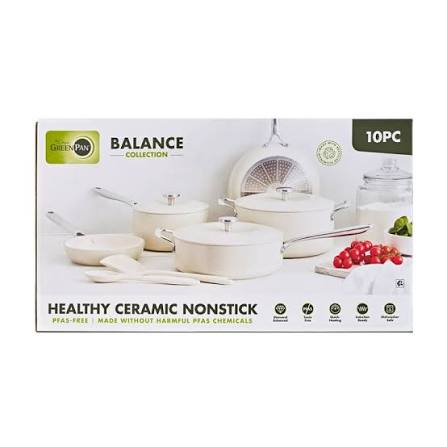 The Original Green Pan Balance Collection 10pc Ceramic Non-Stick Cookware Set - White